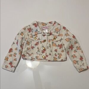 Little Lass Cream and Orange Floral Jean Jacket